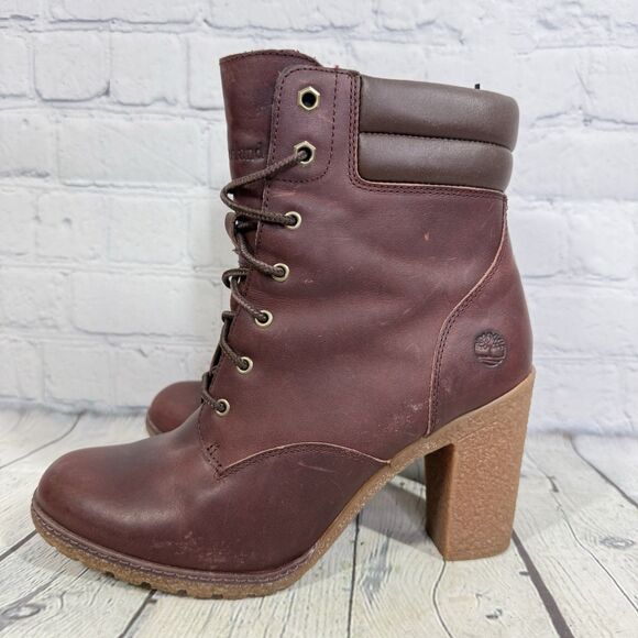 Timberland Tillston 6 Booties Women Size 9 Brown High Heel Block Steampunk Boots - Picture 4 of 16